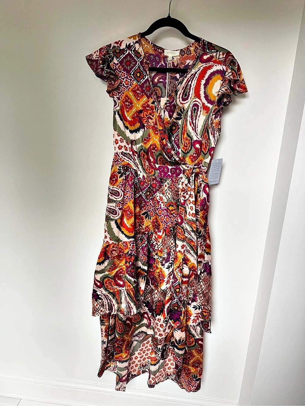 MELLODAY Paisley Midi Dress in Red & Purple Size Large NWT